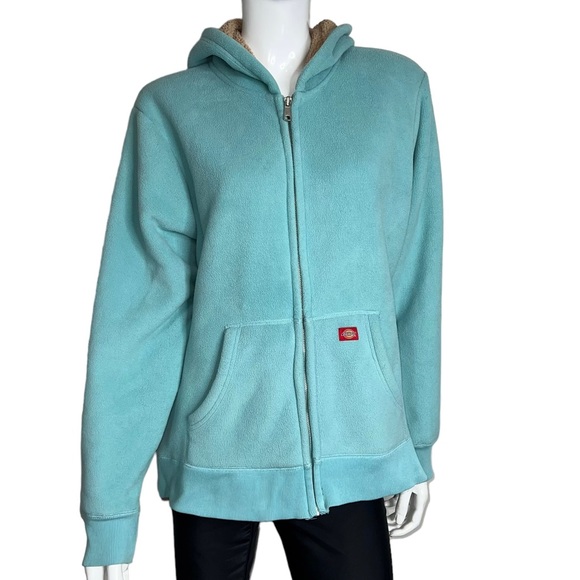 Dickies Blue Tan Sherpa Inside Hoodie Sweatshirt Jacket - Picture 1 of 5
